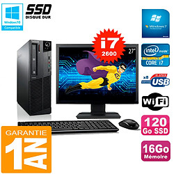 PC Lenovo M92p SFF Ecran 27" Core I7-2600 16Go Disque 120Go SSD Wifi W7 - Occasion