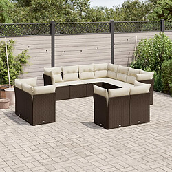 vidaXL Salon de jardin et coussins 11 pcs marron résine tressée 