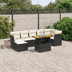 Maison Chic Ensemble Tables et chaises d'extérieur 8 pcs avec coussins,Salon de jardin noir résine tressée -GKD353352