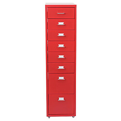 Mendler Caisson à roulettes Boston T851, placard en acier, 109x28x44cm 8 tiroirs ~ rouge