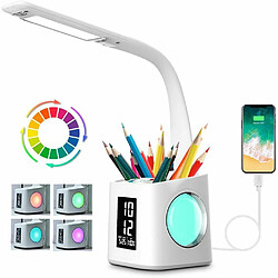 Vendos85 Lampe de bureau LED avec Porte Stylo/Écran Heure/Calendrier 10W blanc