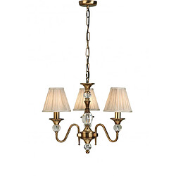 Interiors 1900 Suspension 3 ampoules Polina, laiton antique et cristal, abat-jour beiges