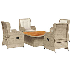 vidaXL Salon de jardin avec coussins 5 pcs beige résine tressée