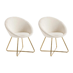 Vente-Unique Lot de 2 chaises en tissu bouclette et métal doré - Blanc - BURBAN 