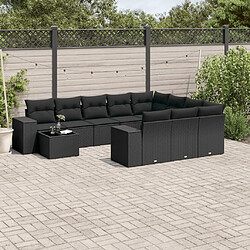 vidaXL Salon de jardin 11 pcs avec coussins noir résine tressée