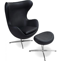 ICONIK INTERIOR Cocoon Chair avec ottoman - Cuir Premium Noir 