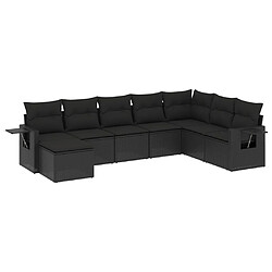 vidaXL Salon de jardin 8 pcs avec coussins noir résine tressée