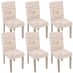 Decoshop26 Lot de 6 chaises de salle à manger cuisine en tissu crème motif lettrage des pieds en bois clair 04_0000893