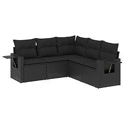 vidaXL Salon de jardin 5 pcs avec coussins noir résine tressée