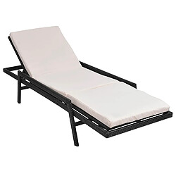 Helloshop26 Transat chaise longue bain de soleil lit de jardin terrasse meuble d'extérieur avec coussin résine tressée noir 02_0012522