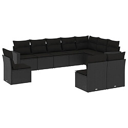 vidaXL Salon de jardin 10 pcs avec coussins noir résine tressée