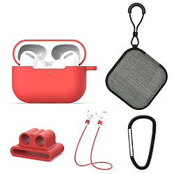 Wewoo Coque Pour AirPods Pro 5 en 1 étui de protection écouteurs silicone + sac d'écouteurs + boucle + crochet + ensemble de cordes anti-perte rouge