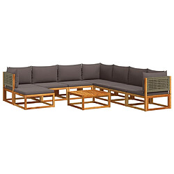 vidaXL Salon de jardin avec coussins 9 pcs bois massif d'acacia