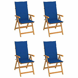 Maison Chic Lot de 4 Chaises de jardin,Fauteuil d'extérieur avec coussins bleu royal Bois de teck -MN11517