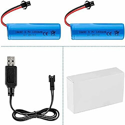 2 pièces Batteries 3.7V 1200mAh avec câble de charge USB, prise SM-2P, compatible avec DE45 DE42 1 :14 Off-Road