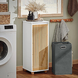 SoBuy BZR126-W Armoire à Linge, Meuble Bas de Salle de Bain, Meuble de Rangement avec 1 Panier à Linge Amovible, Corbeille à Linge, Porte en Bambou 