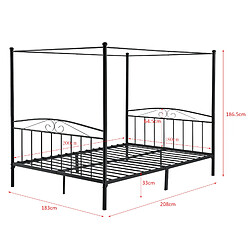 Avis Cadre de Lit Double Lathi à Baldaquin Matelas 180 x 200 cm Noir Mat [en.casa]