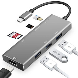 E-THINKER Hub USB C, HDMI 4K,Lecteur de carte SD&TF,3xUSB 3.0 Adaptateur Chargeur pour Macbook