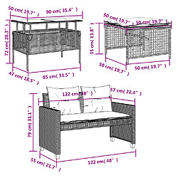 vidaXL Salon de jardin avec coussins 4 pcs marron résine tressée verre pas cher