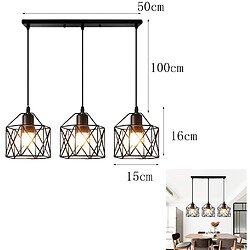 Avis Stoex Lustre suspension Luminaire Vintage Cage Métal forme Diamant, 3 Lampes E27 Lustr