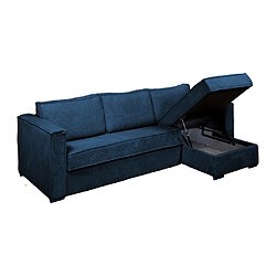 Acheter Vente-Unique Canapé d'angle convertible express et réversible en velours côtelé bleu nuit - Couchage 140 cm - Matelas 14 cm LORETO