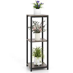 Helloshop26 Supports de plantes métallique à 3 niveaux porte-plantes d'angle avec dispositifs anti-basculement organisateur de pots de fleurs carré gris 20_0009309