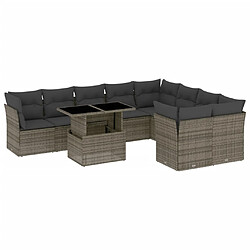 vidaXL Salon de jardin avec coussins 10 pcs gris résine tressée