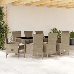 vidaXL Ensemble à manger de jardin et coussins 9 pcs beige Poly rotin