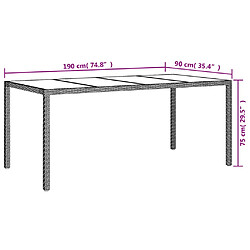 vidaXL Table de jardin Blanc 190x90x75 cm Verre trempé/résine tressée pas cher