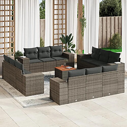 vidaXL Salon de jardin avec coussins 13 pcs gris résine tressée