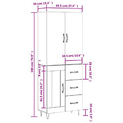 vidaXL Buffet haut Chêne sonoma 69,5x34x180 cm Bois d'ingénierie pas cher