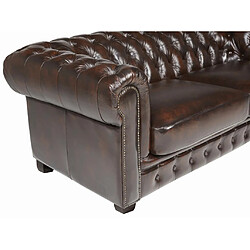 Vente-Unique Canapé chesterfield 3 places BRENTON 100% cuir de buffle - Marron reflets châtains pas cher