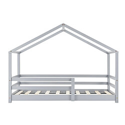 Decoshop26 Lit cabane pour enfant forme de maison avec barrière de sécurité en bois de pin gris 90 x 200 cm 03_0005529