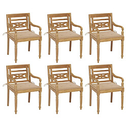 Maison Chic Lot de 6 Chaises Batavia avec coussins | chaises d'extérieur | Fauteuil Relax Bois de teck solide -GKD18517