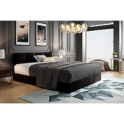 TRADA Lit adulte rembourré ROYAL avec rangement et matelas ressorts intégré dans le cadre du lit en 140×200 noir 