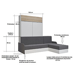 Inside 75 Lit escamotable ALADYNO SOFA 140*200 cm blanc bandeau chêne méridienne tissu gris pas cher