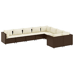 vidaXL Salon de jardin avec coussins 9 pcs marron résine tressée