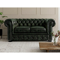 Vente-Unique Canapé chesterfield 2 places BRENTON 100% cuir de buffle - Vert empire pas cher