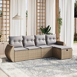 vidaXL Salon de jardin avec coussins 5pcs mélange beige résine tressée 