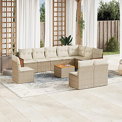 vidaXL Salon de jardin 11 pcs avec coussins beige résine tressée 