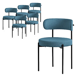 ML-Design Lot de 6 chaises de cuisine rond en tissu teddy bleu avec dossier pied en acier 