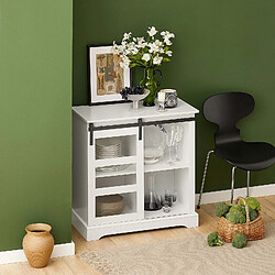 SoBuy FSB46-W Buffet Commode Armoire de Rangement Meuble de Rangement à 2 Niveaux avec Porte Vitrée de Grange Coulissante