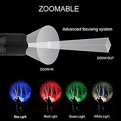 BESTA Lampe de Poche Tactique LED avec Rouge Vert Bleu Blanc, 4 Couleurs en 1 Lampe Torche Zoomable Multifonctionnelle Imperméable pour Vision nocturne, Pêche, Camping, Chasse