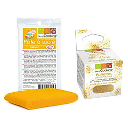 Scrapcooking Pâte à sucre orange 100 g + paillettes dorées