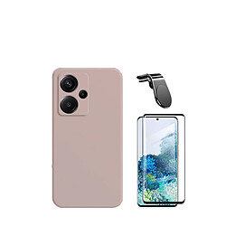 Jeu de films en verre trempé de la couverture 5D + Cas de silicone liquide + SuppOrt Magnétique L Voiture de conduite sécuritaire Phonecare pour Xiaomi Redmi Note 13 Pro+ Plus - rose 