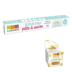 Scrapcooking Pâte à sucre en rouleau Ø 36 cm bleue + paillettes dorées