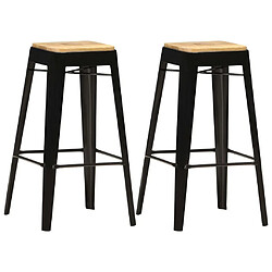 vidaXL Tabourets de bar lot de 2 noir bois de manguier massif