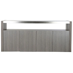 Pegane Buffet meuble de rangement en bois chêne , aluminium et verre coloris gris - Longueur 165 x Hauteur 76 x Profondeur 39 cm