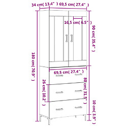 vidaXL Buffet haut Blanc brillant 69,5x34x180 cm Bois d'ingénierie pas cher