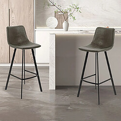 Mes Lot de 2 chaises de bar H68 cm en PU gris foncé - POHAN